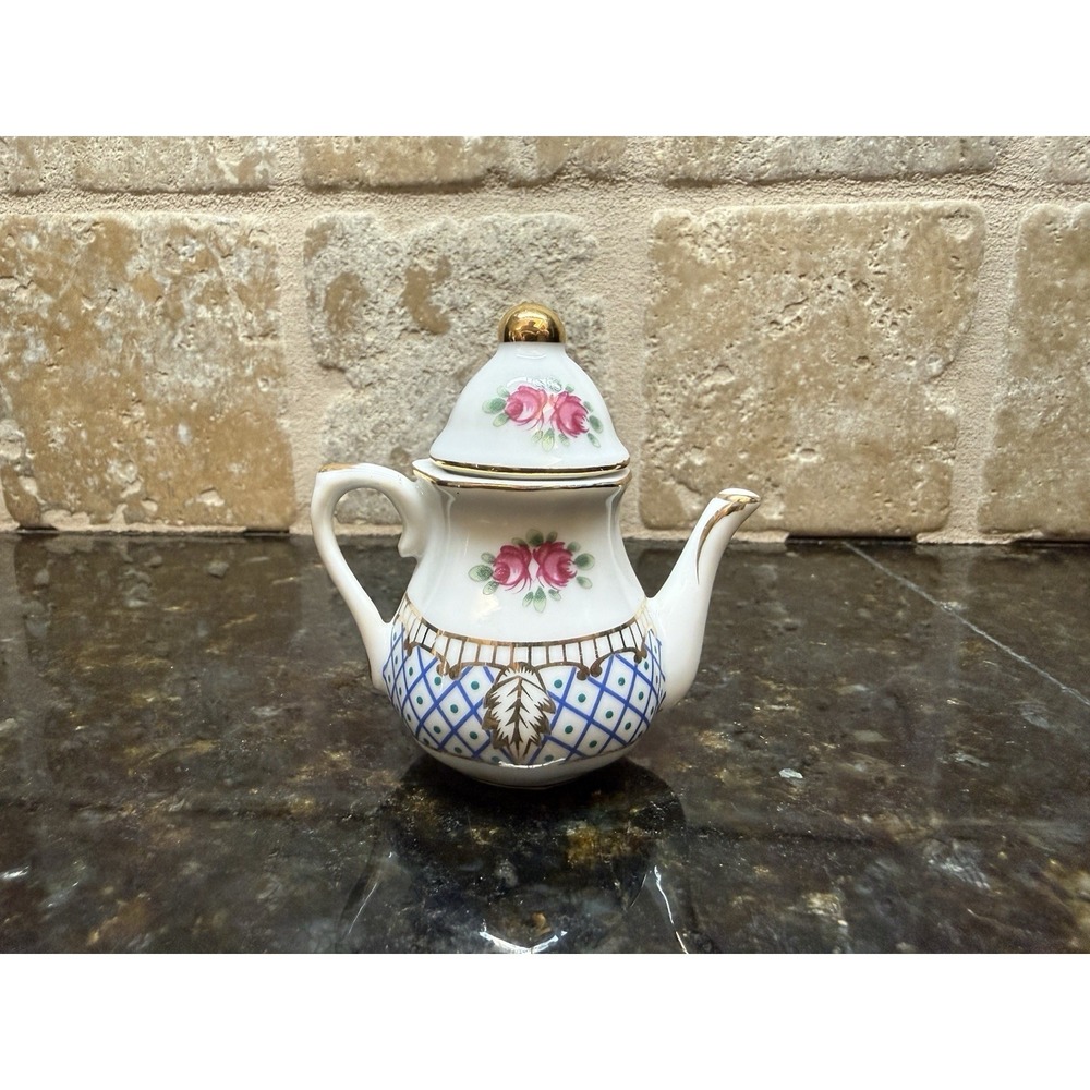 Ceramic Porcelain Miniature Teapot Floral Vintage 2"